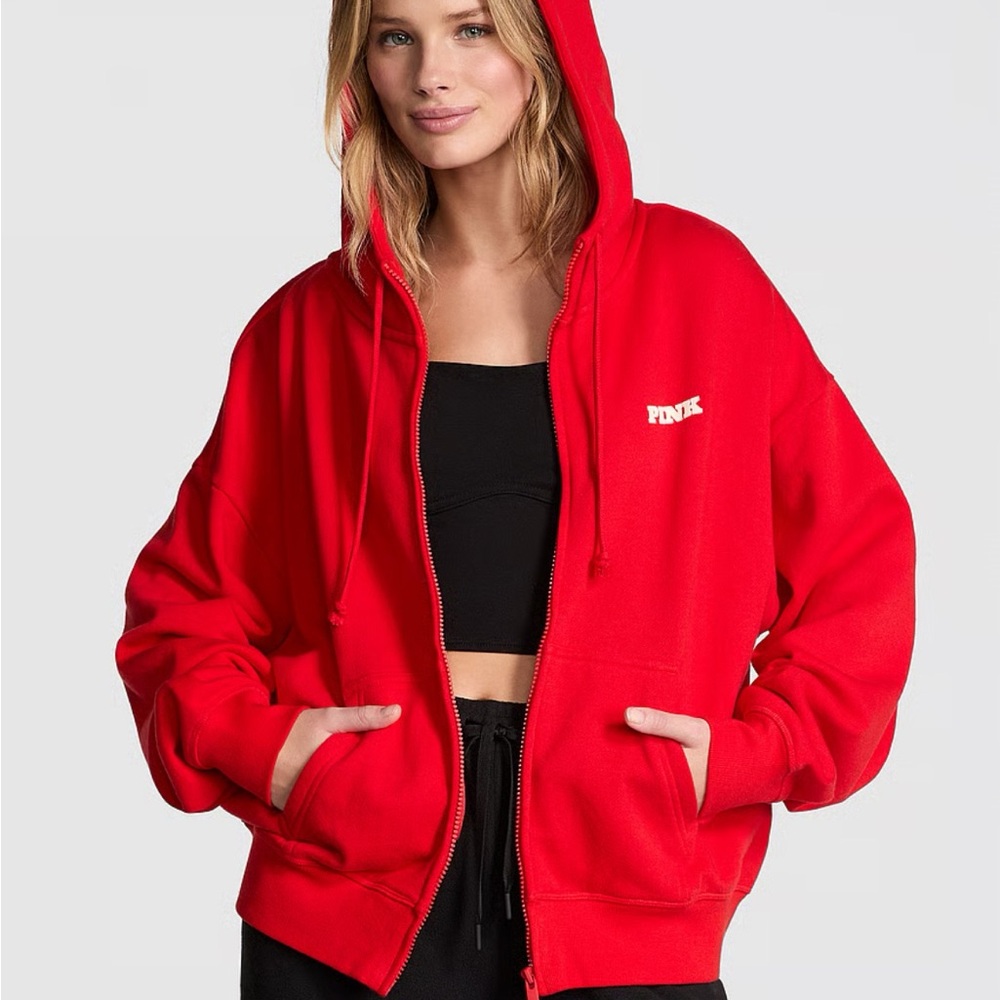 PINK Red Zip-Up Hoodie